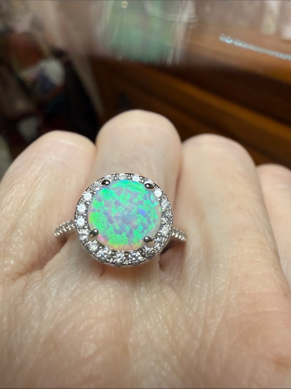 2 CT Opal ring 925 Sterling Silver surround by GRA CERTIFIED MOISSANITE DIAMONDS - Picture 5 of 11